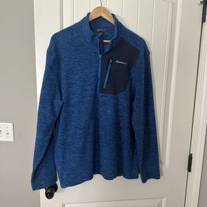 Eddie Bauer Pullover Jacket Shirt Blue Fleece Sweatshirt Men’s Size Large EUC